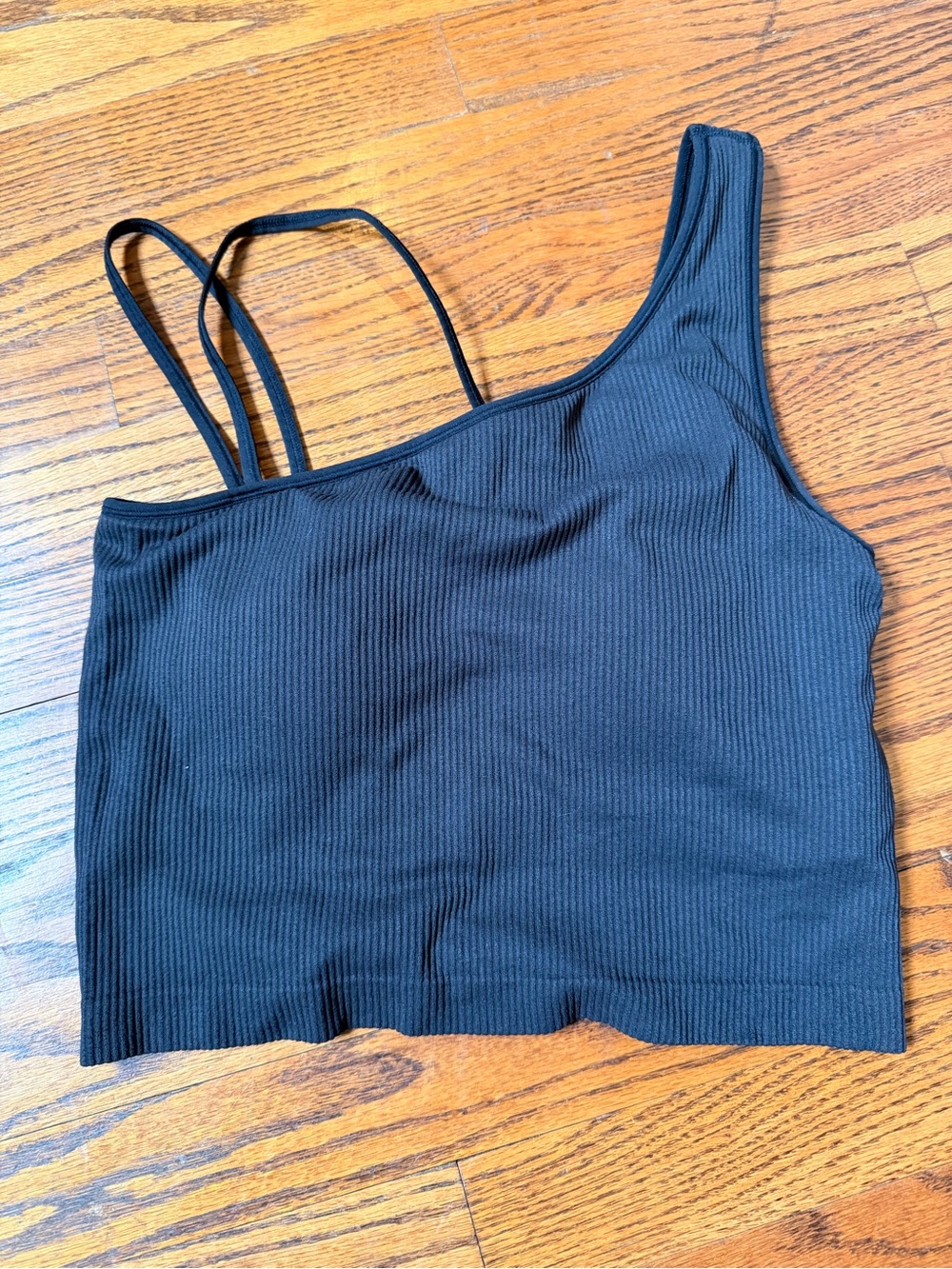 CALIA by Carrie Underwood Black Ribbed One-Shoulder Bralette